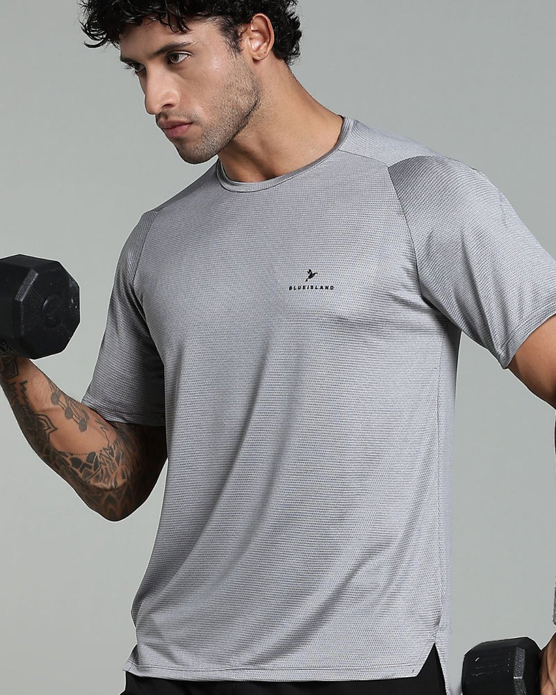 Lite Grey Dotted Lines - Active wear Round neck Tshirt
