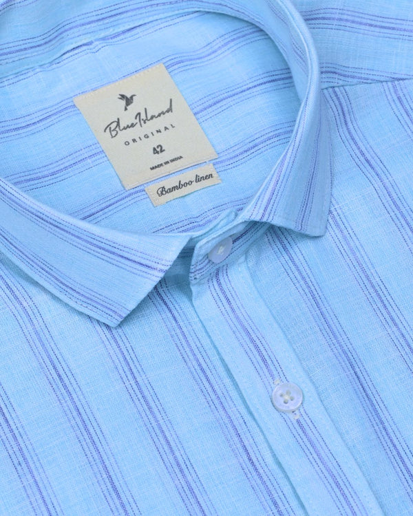 Soft Blue Multi Stripes -Full-Bamboo Linen