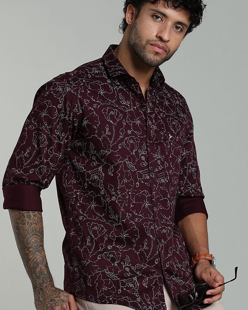 Dark Wine Flower Print-Full-Stain Proof
