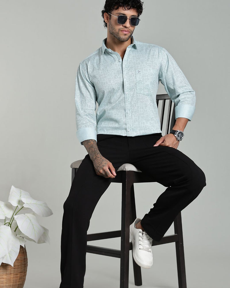 Mint Blue Tribal Print-Full-Stain Proof