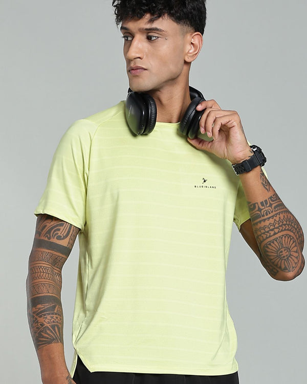 Yellow Horizontal Stripes - Active wear Round neck Tshirt