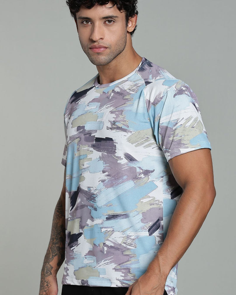 Camo Blue Splash - Active wear Round neck Tshirt