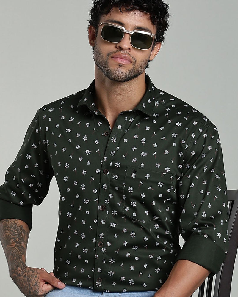 Dark Green Flower Print-Full-Stain Proof