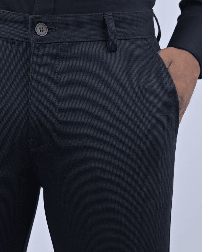 Navy Square Checked - 2 way stretch - COTTON PANT