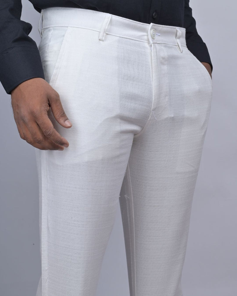 Textured White - 2 way stretch - COTTON PANT