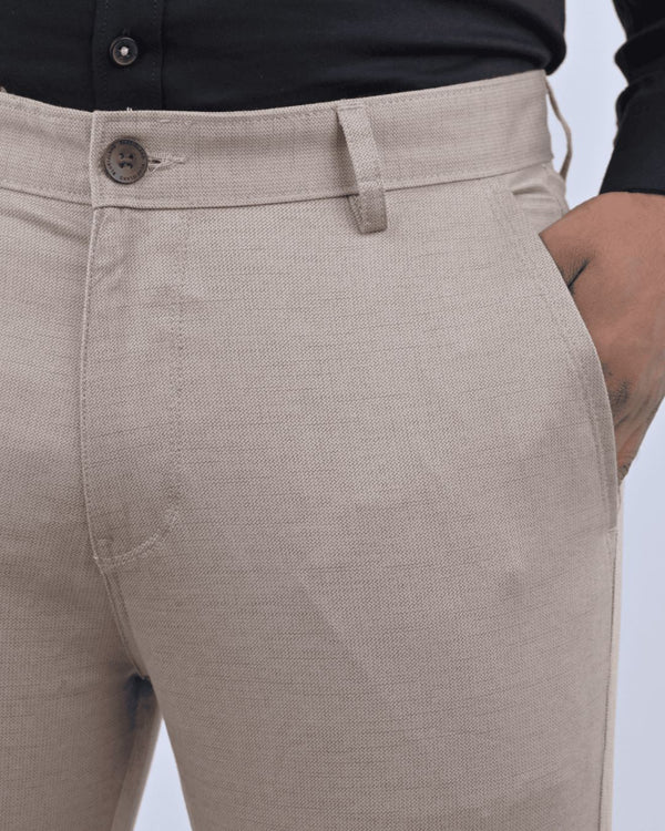 Dark Cream Steel Printed - 2 way stretch - COTTON PANT