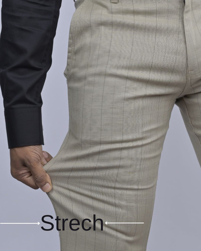 Lite Khaki Vertical Stripes - 2 way stretch - COTTON PANT