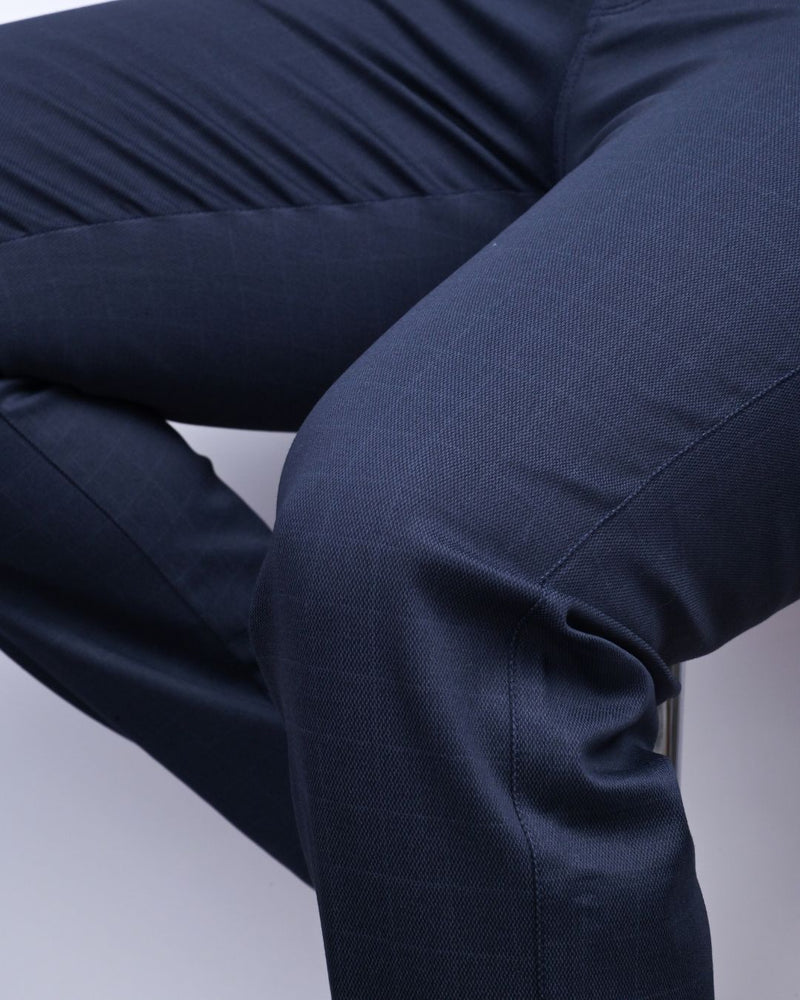 Navy Wavy Checked - 2 way stretch - COTTON PANT