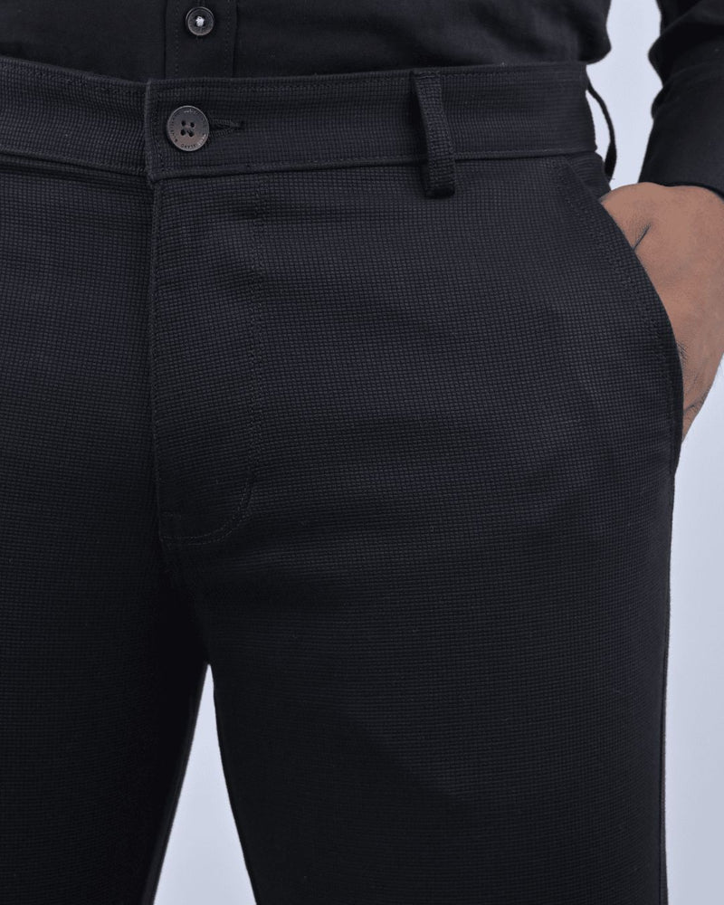 Black Square Checked - 2 way stretch - COTTON PANT