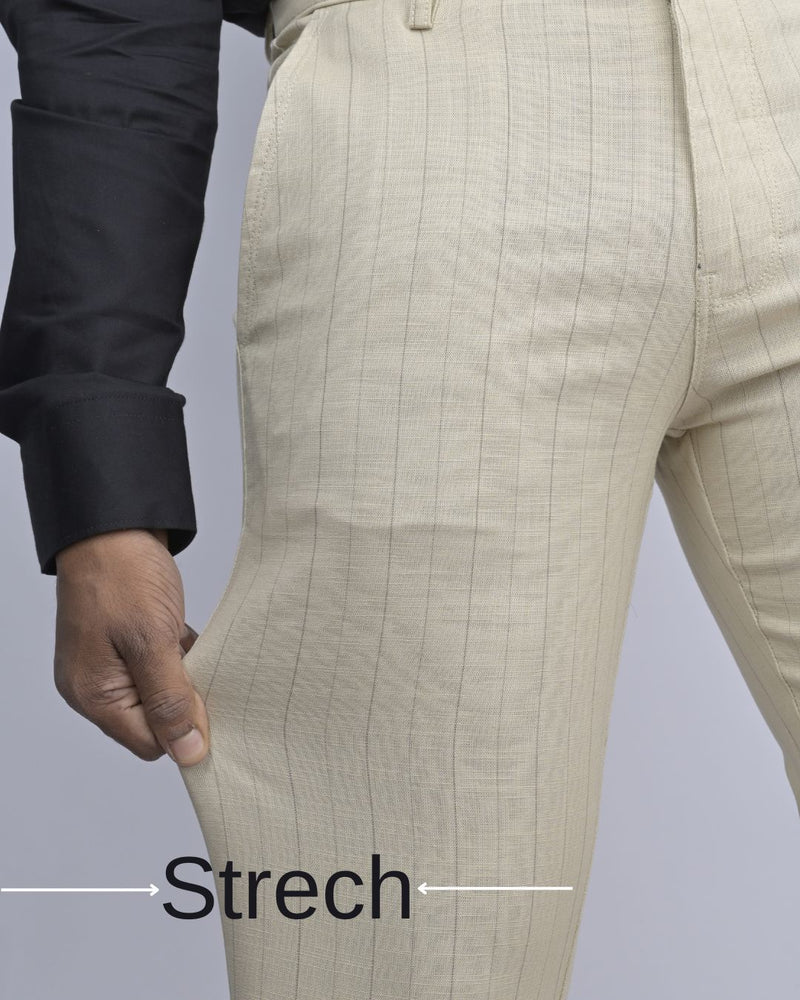 Cream Vertical Stripes - 2 way stretch - COTTON PANT