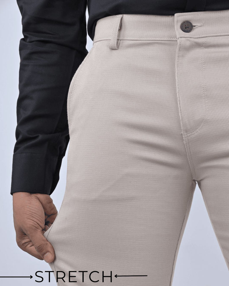 Cream Square Checked - 2 way stretch - COTTON PANT