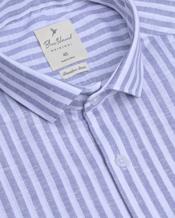 Stone Grey and White Stripes -Full-Bamboo Linen