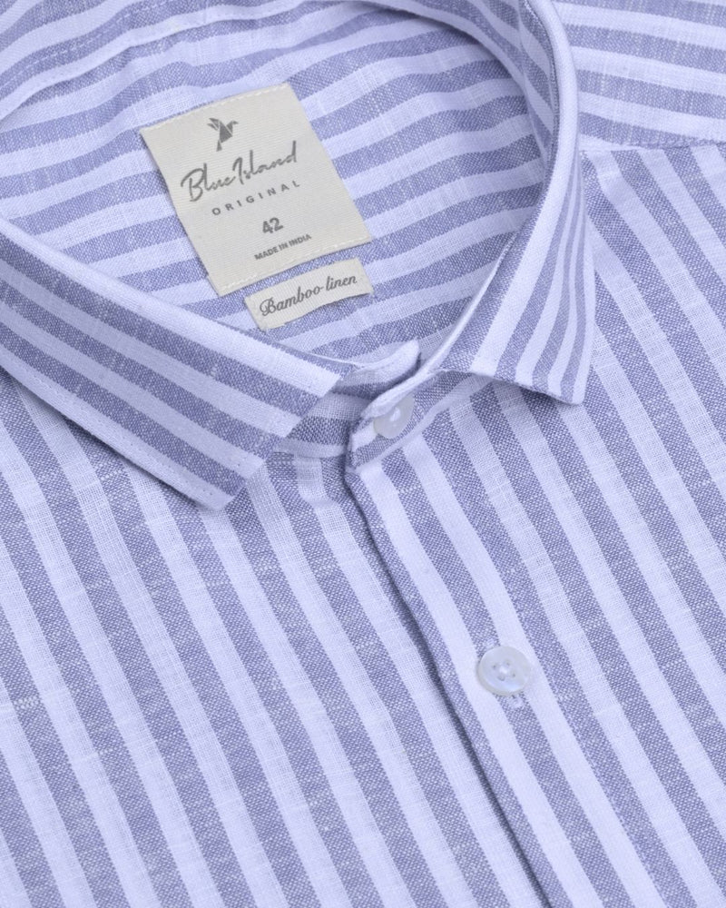 Stone Grey and White Stripes -Full-Bamboo Linen