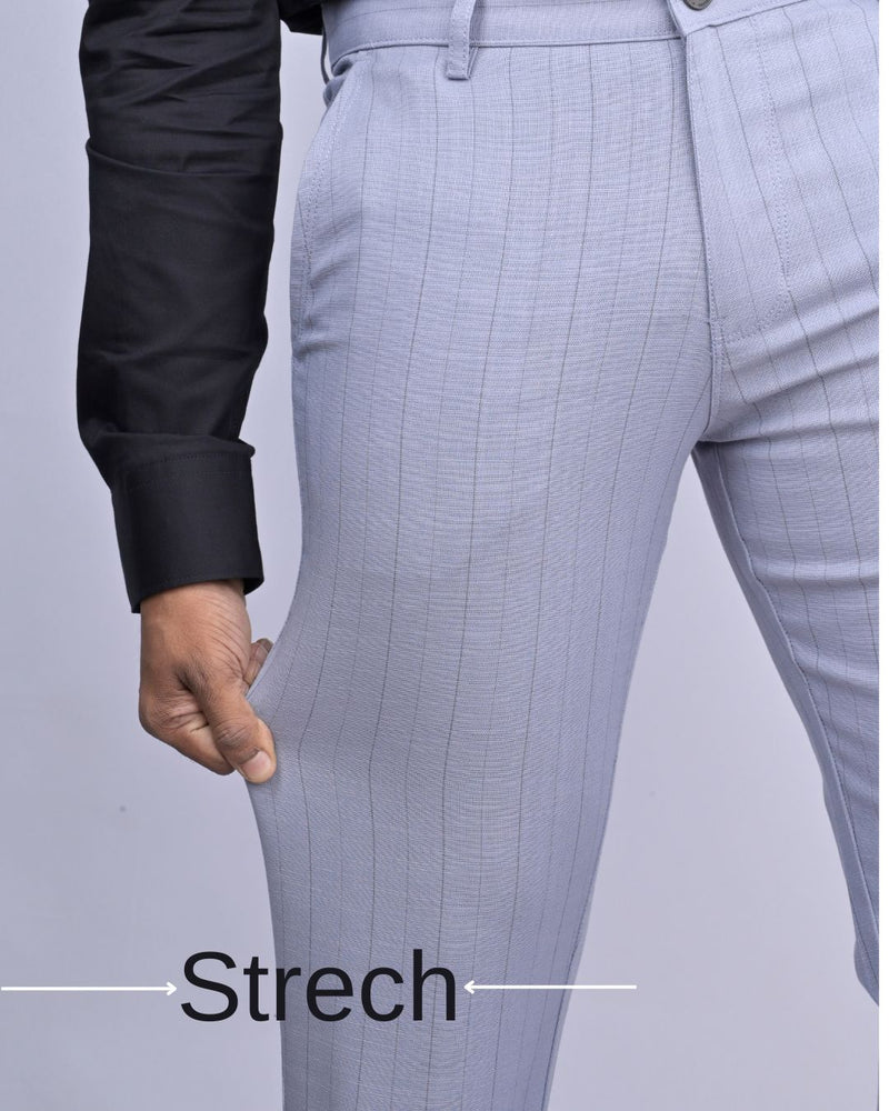 Grey Vertical Stripes - 2 way stretch - COTTON PANT