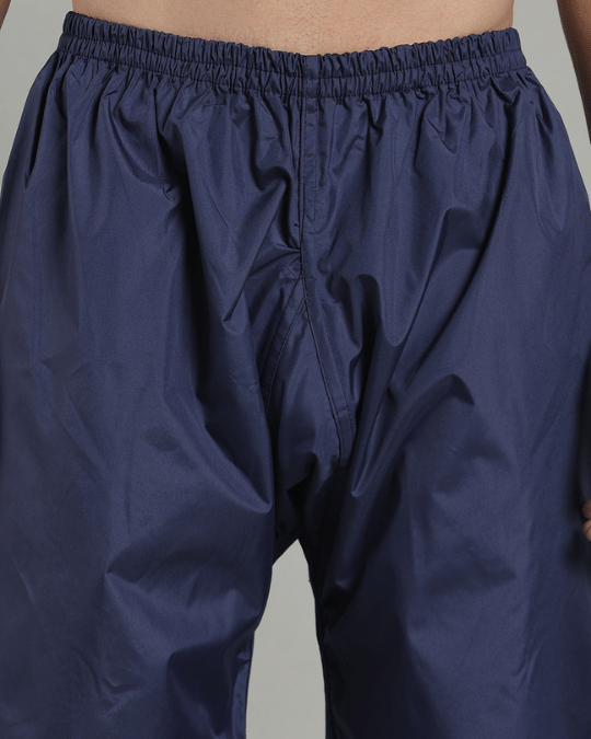 Matte Navy with Red Border - Rain Jacket with Pant & Mobile Pouch