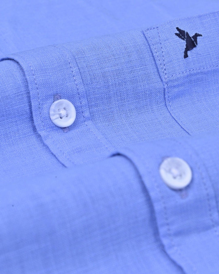 Powder Blue Solid-Full-Cotton Linen Shirt