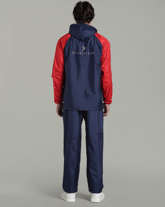 Navy with Red Sleeve - Rain Jacket with Pant & Mobile Pouch