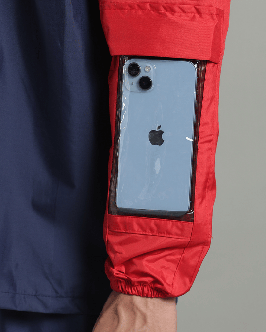Navy with Red Sleeve - Rain Jacket with Pant & Mobile Pouch