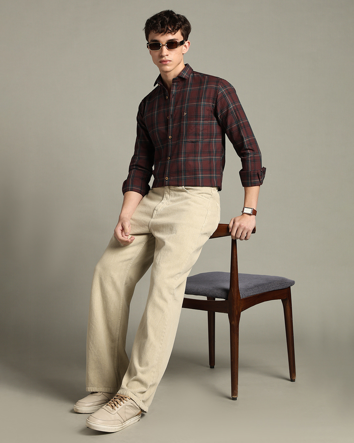 Brown & Golden Line Checks -Full-Stain Proof
