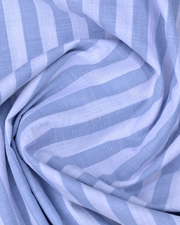 White & Blue Bold Stripes -Full-Cotton Linen Shirt