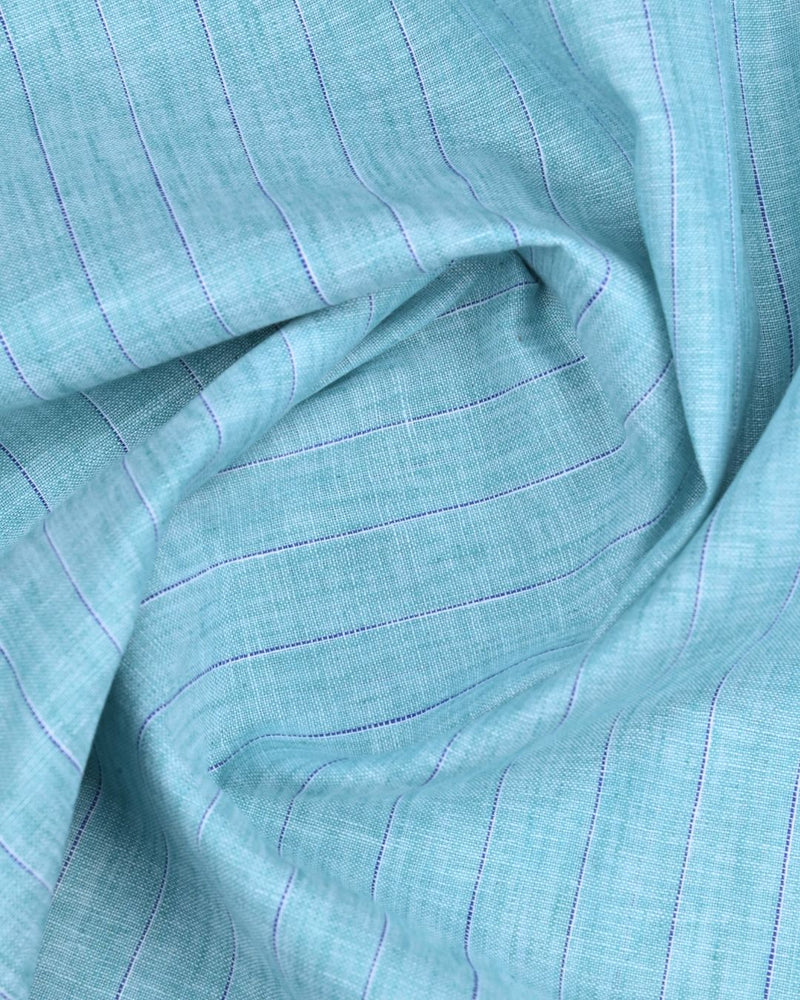 Teal Green Dotted Line Stripes -Full-Bamboo Linen