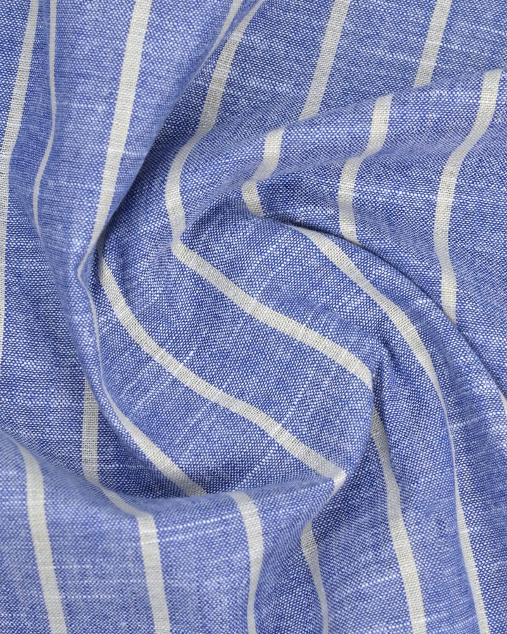 Denim & Beige Line Stripes -Full-Bamboo Linen
