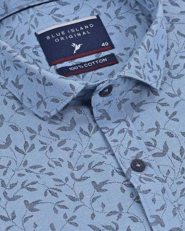 Steel Blue Leaf Print -Full-Stain Proof