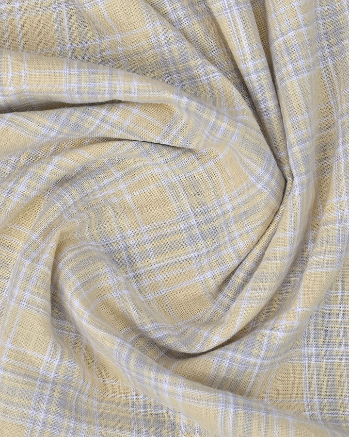 Soft Yellow & Grey Checks -Full-Cotton Linen Shirt