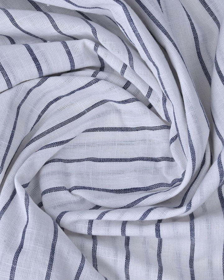 White & Navy Line Stripes-Full-Cotton Linen Shirt