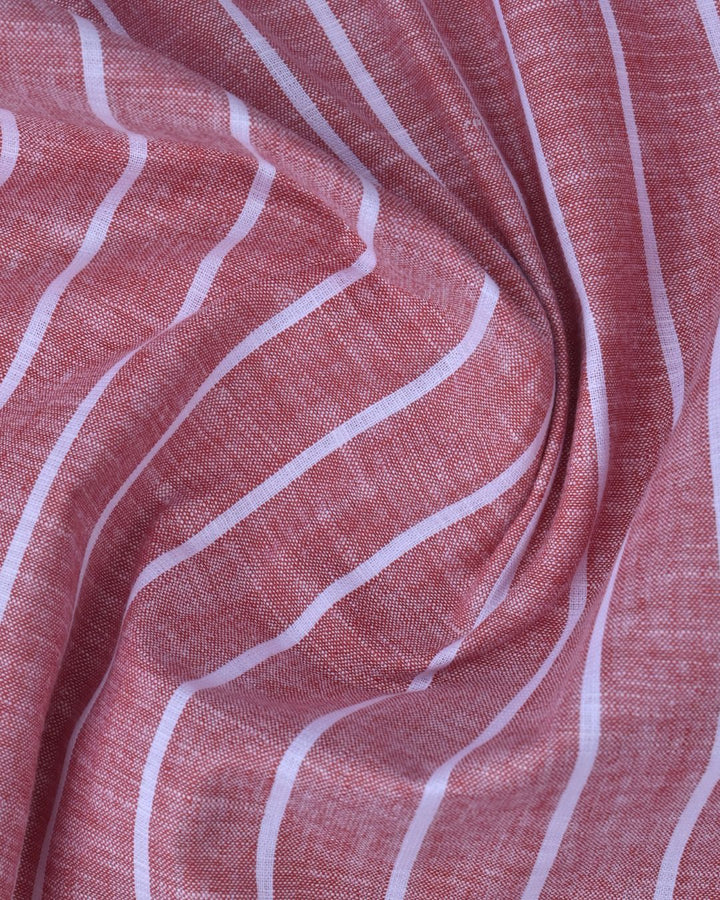 Maroon & White Large Stripes -Full-Bamboo Linen