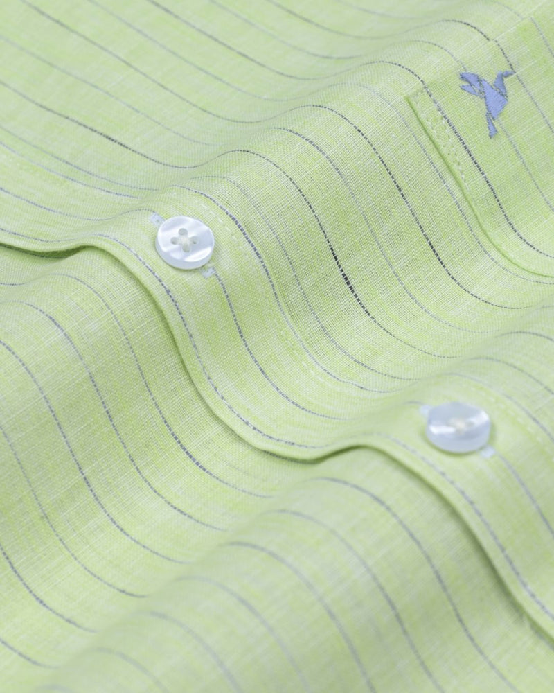Pistah Green Dotted Line Stripes -Full-Bamboo Linen