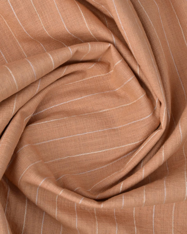 Peach Orange Vertical Stripes-Full-Cotton Linen Shirt