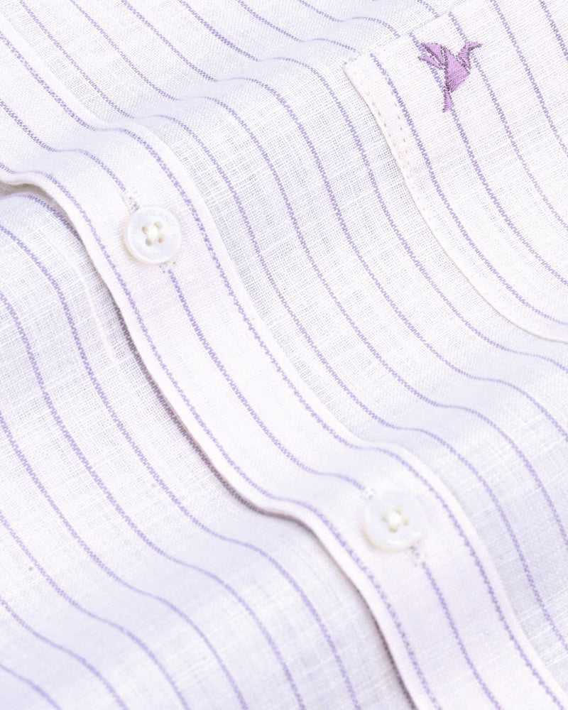 Beige & Violet Stripes -Full-Bamboo Linen