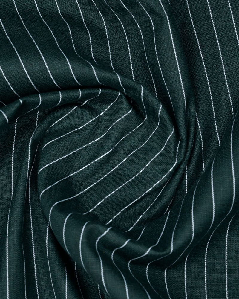 Dark Green Vertical Stripes -Full-Bamboo Linen