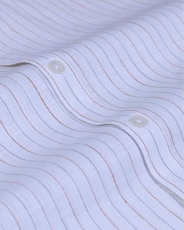 Red on White Dotted Stripes -Full-Bamboo Linen