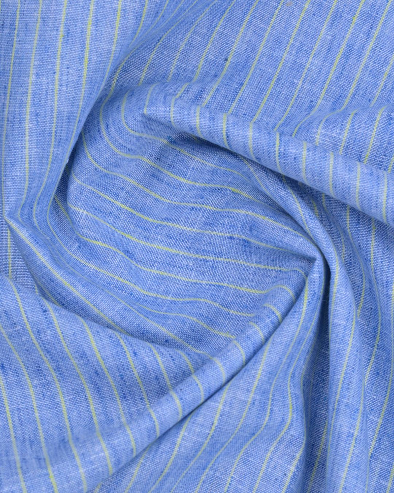 Denim Blue & Green Stripes -Full-Bamboo Linen