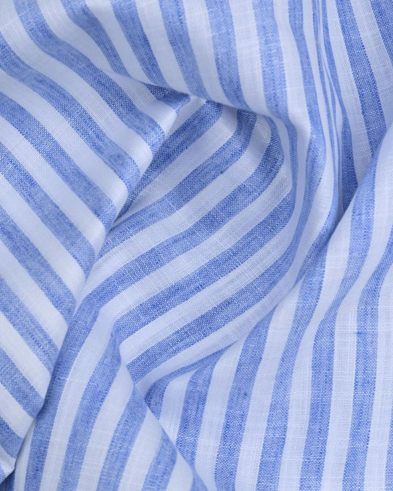 Blue & White Large Stripes -Full-Bamboo Linen