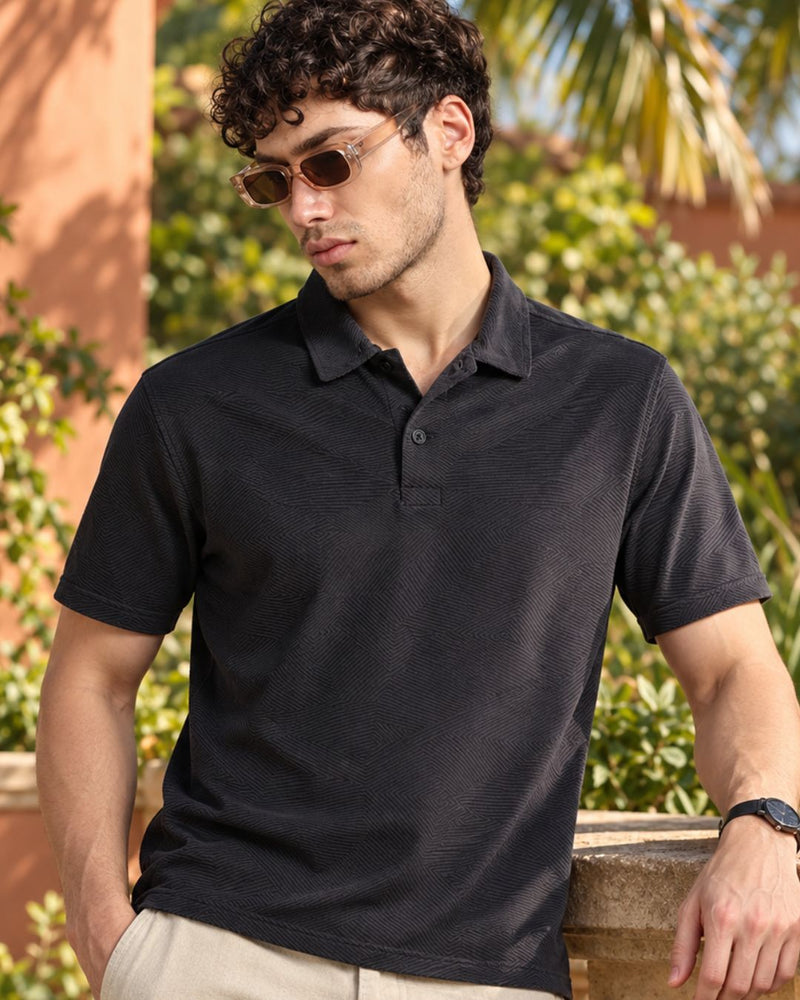Iron Grey Geometric Textured - Polo Tshirt