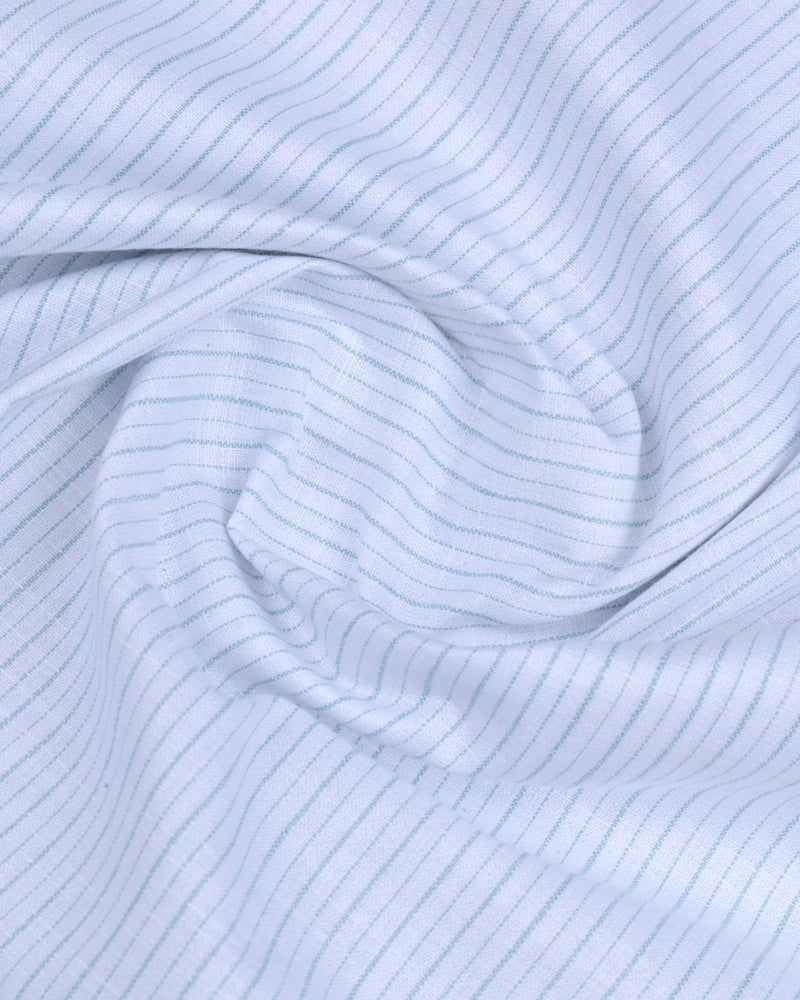White & Green Double Mini Stripes -Full-Bamboo Linen