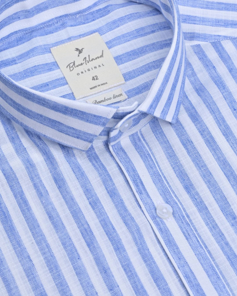 Blue & White Large Stripes -Full-Bamboo Linen