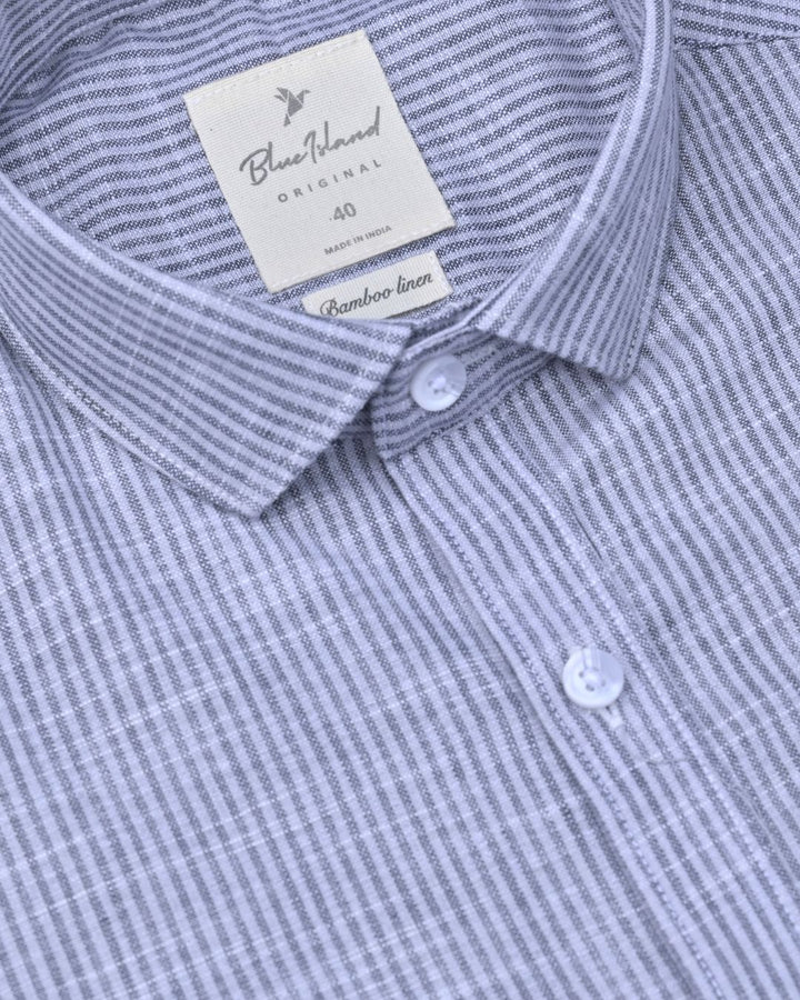 Grey Fine Stripes -Full-Bamboo Linen