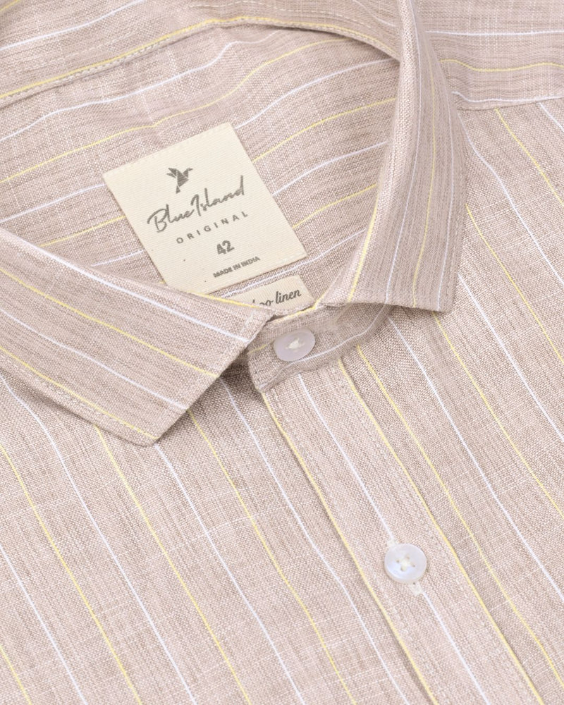 Sandal Brown Double Colour Stripes -Full-Bamboo Linen