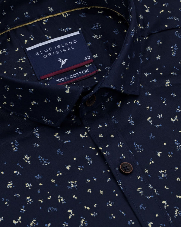 Navy Leaf Print-Full-Stain Proof