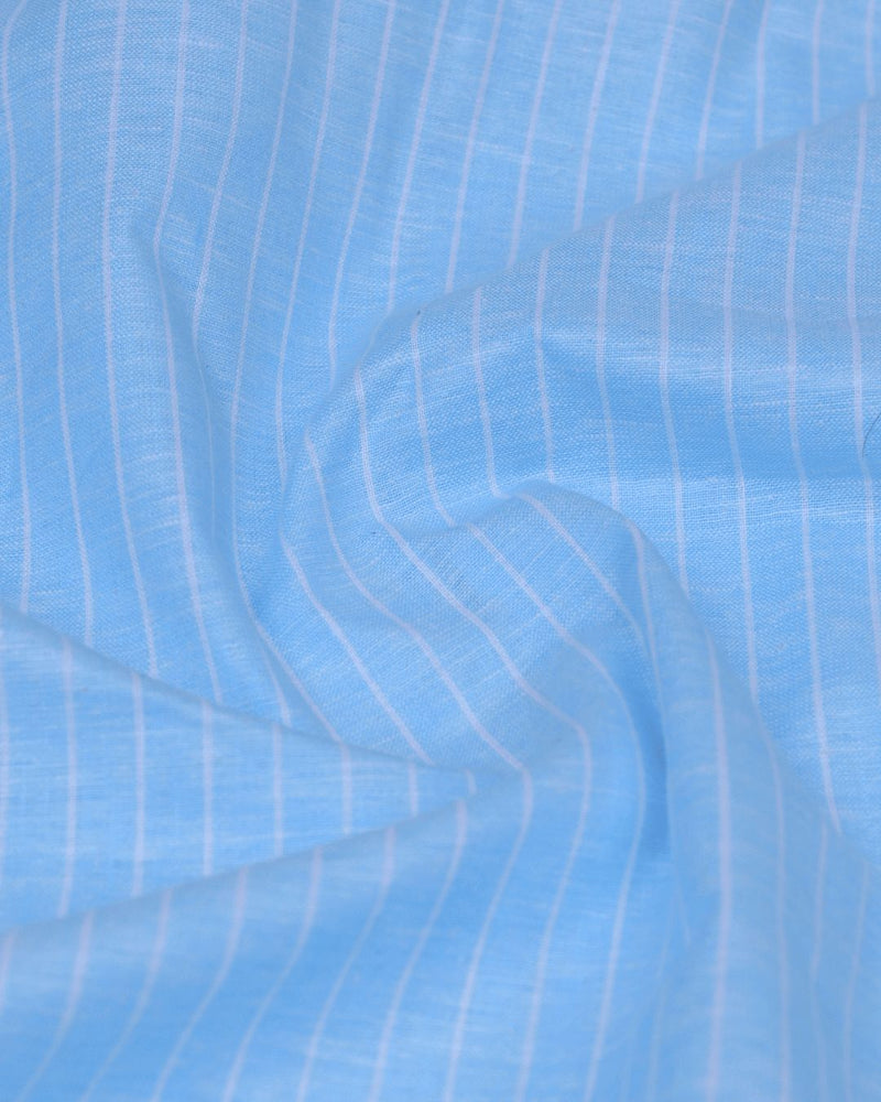 Aqua Blue Stripes -Full-Bamboo Linen