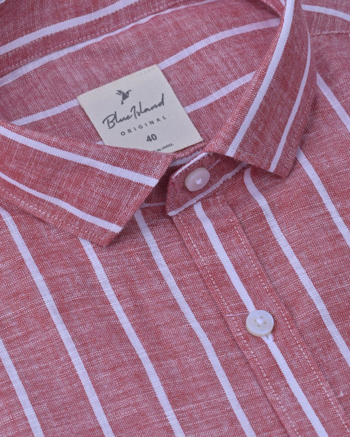 Maroon & White Large Stripes -Full-Bamboo Linen