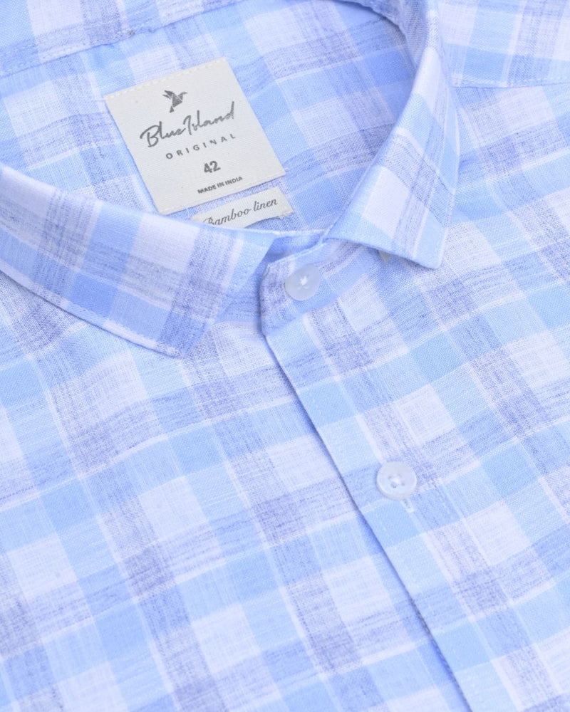 Double Blue Line Checks-Full-Bamboo Linen