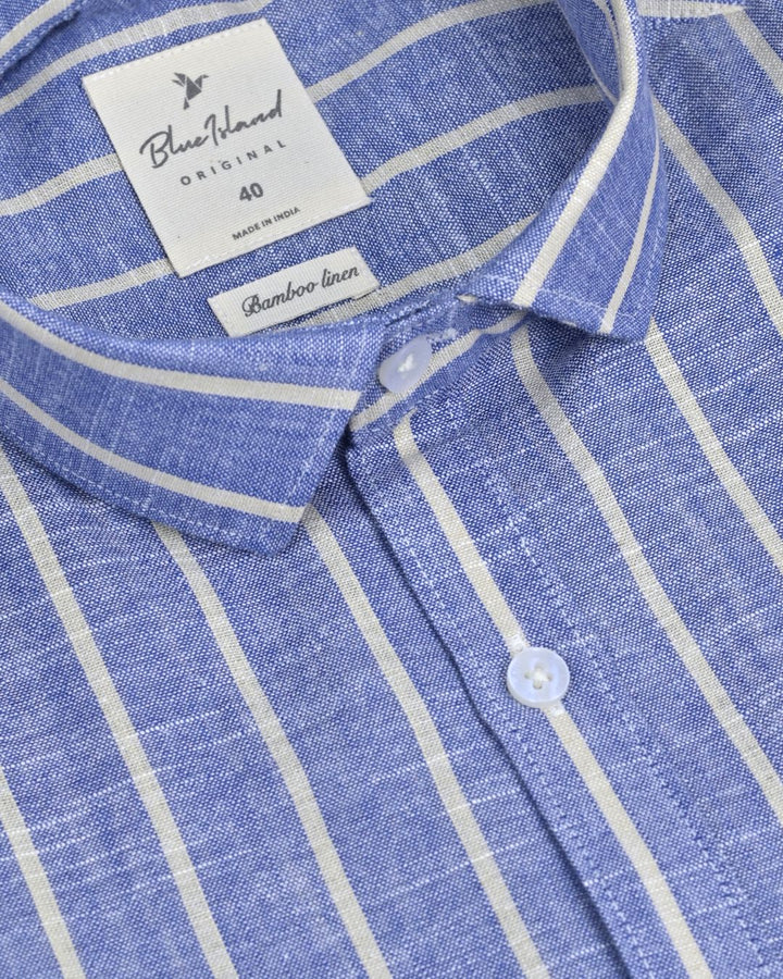 Denim & Beige Line Stripes -Full-Bamboo Linen