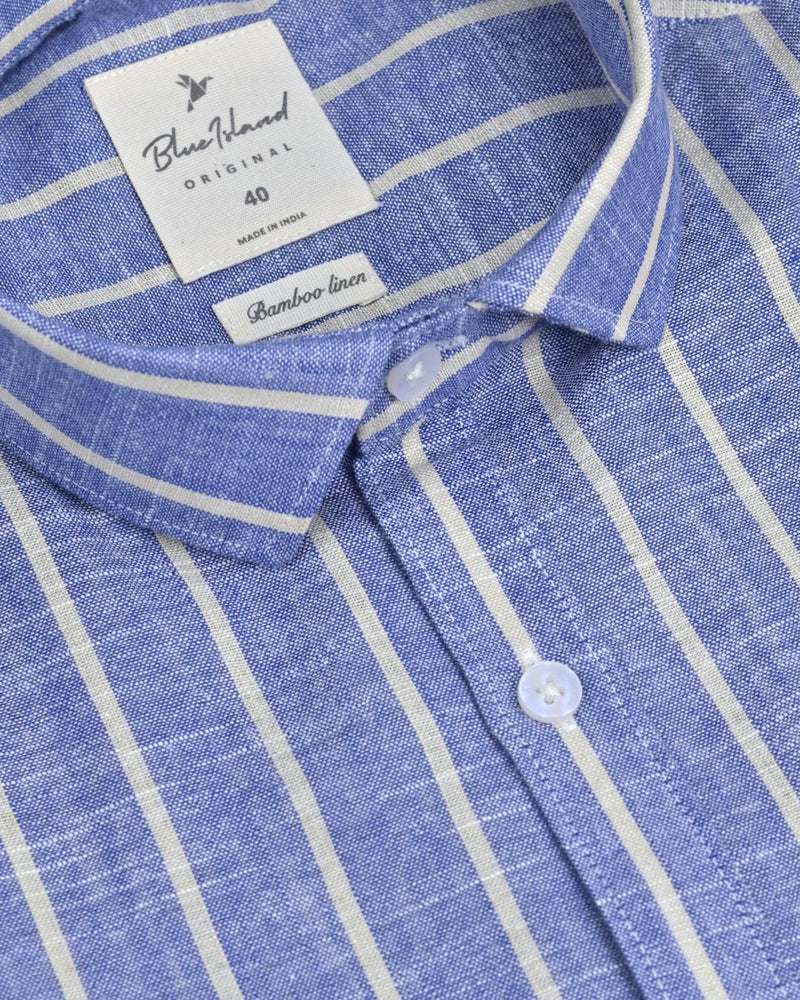 Denim & Beige Line Stripes -Full-Bamboo Linen