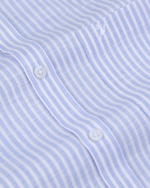 White & Blue Parallel Stripes -Full-Bamboo Linen