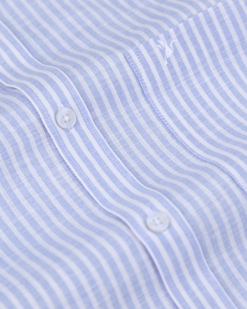 White & Blue Parallel Stripes -Full-Bamboo Linen